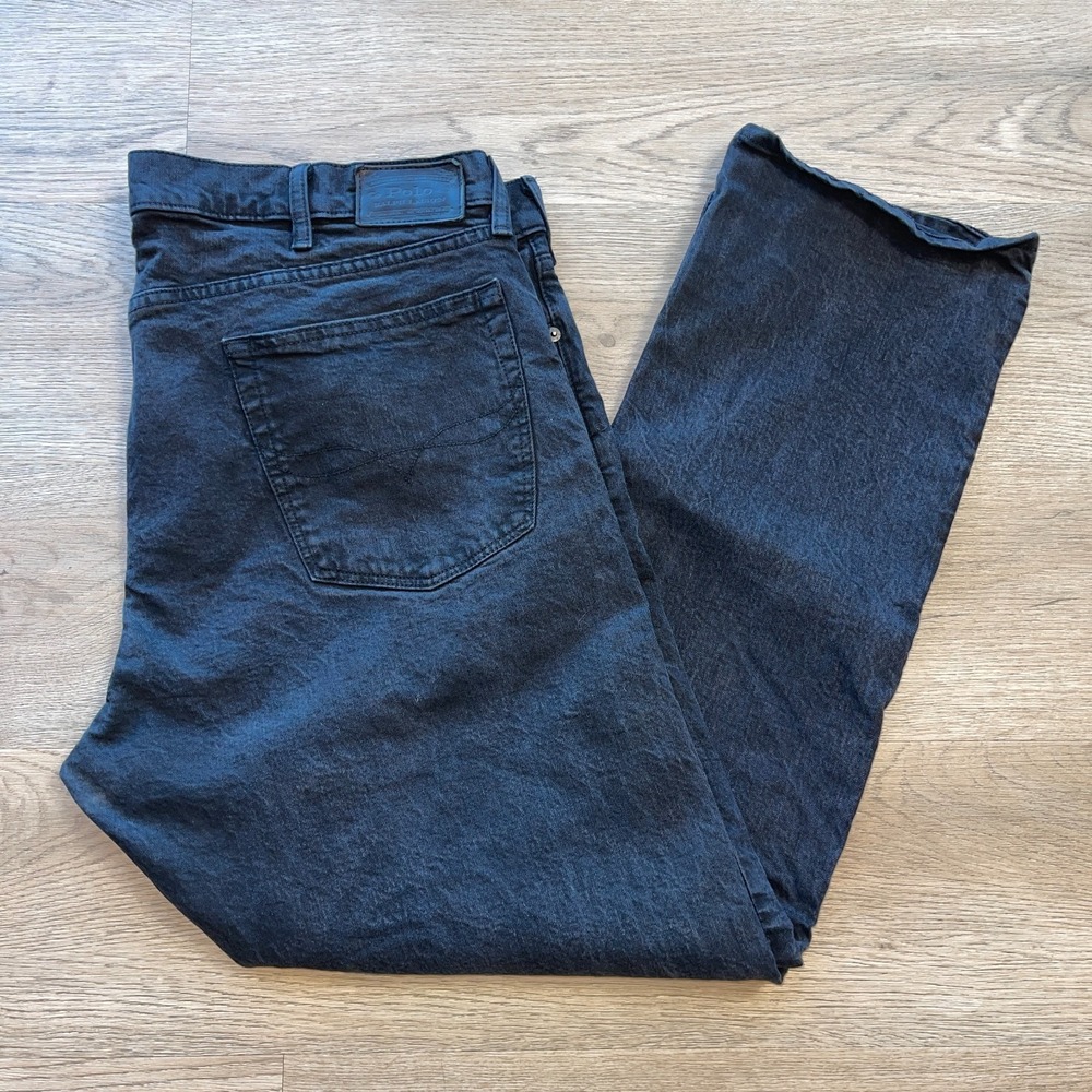 Polo Ralph Lauren Black Denim Jeans Mens 40x32 Straight Leg Dark Wash 40 x 32